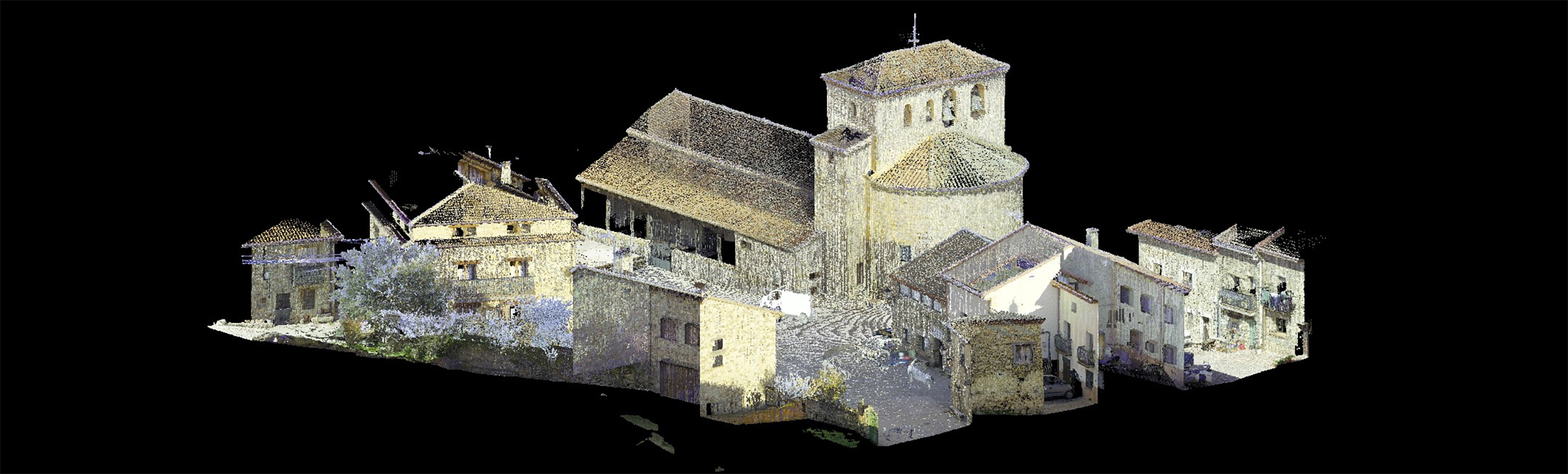 Point cloud image of Pradena del Rincon church in Spain taken with RTC360